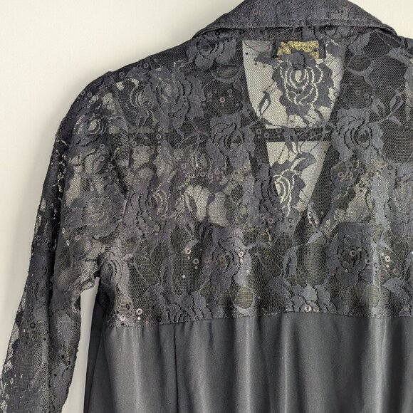 Y2K Champange by Le Greiner Ribbon Lace Sequin yoke top - Picture 6 of 11